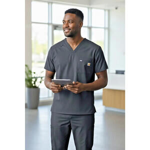 Carhartt Scrub Top Mens XL, Like New, Navy Blue, See Meaurements For Fit